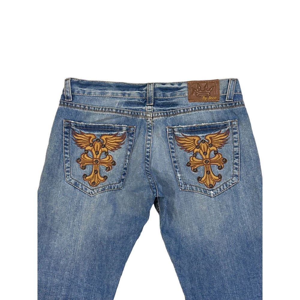 Vtg JNCO Mens Skater Y2K Rave Straight Leg Jeans Embroidered Cross Studded 38x32 - Picture 6 of 10